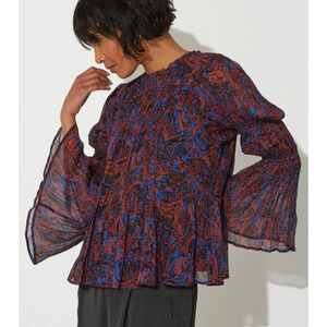 CLEOBELLA NWT Ines Bell Sleeve Ruffle Hem Blouse // M